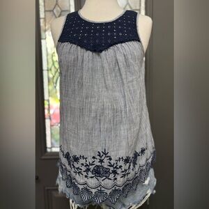 Liz Lange Maternity Navy Embroidered Lace Sleeveless Top